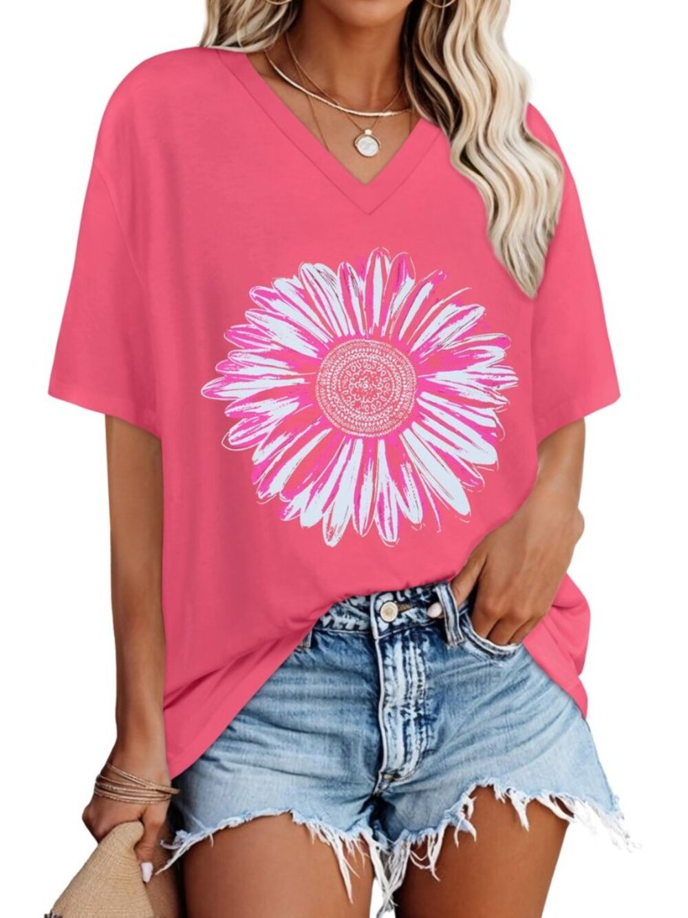 Oversized Tshirts for Women Graphic V Neck Short Sleeve Summer Casual Tops